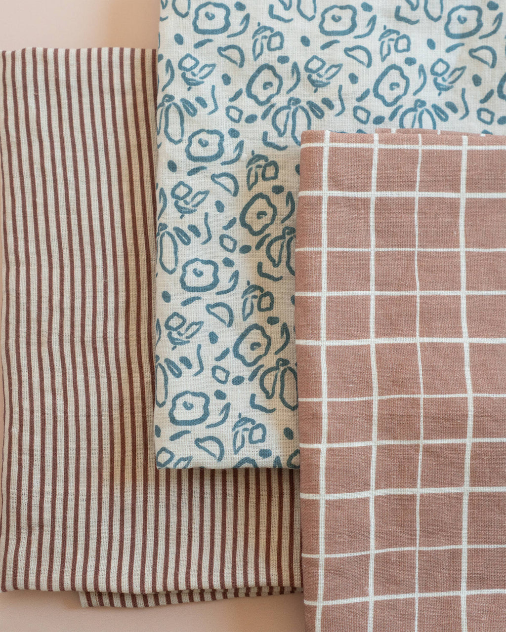 Loose Grid Mocha Linen Tea Towel