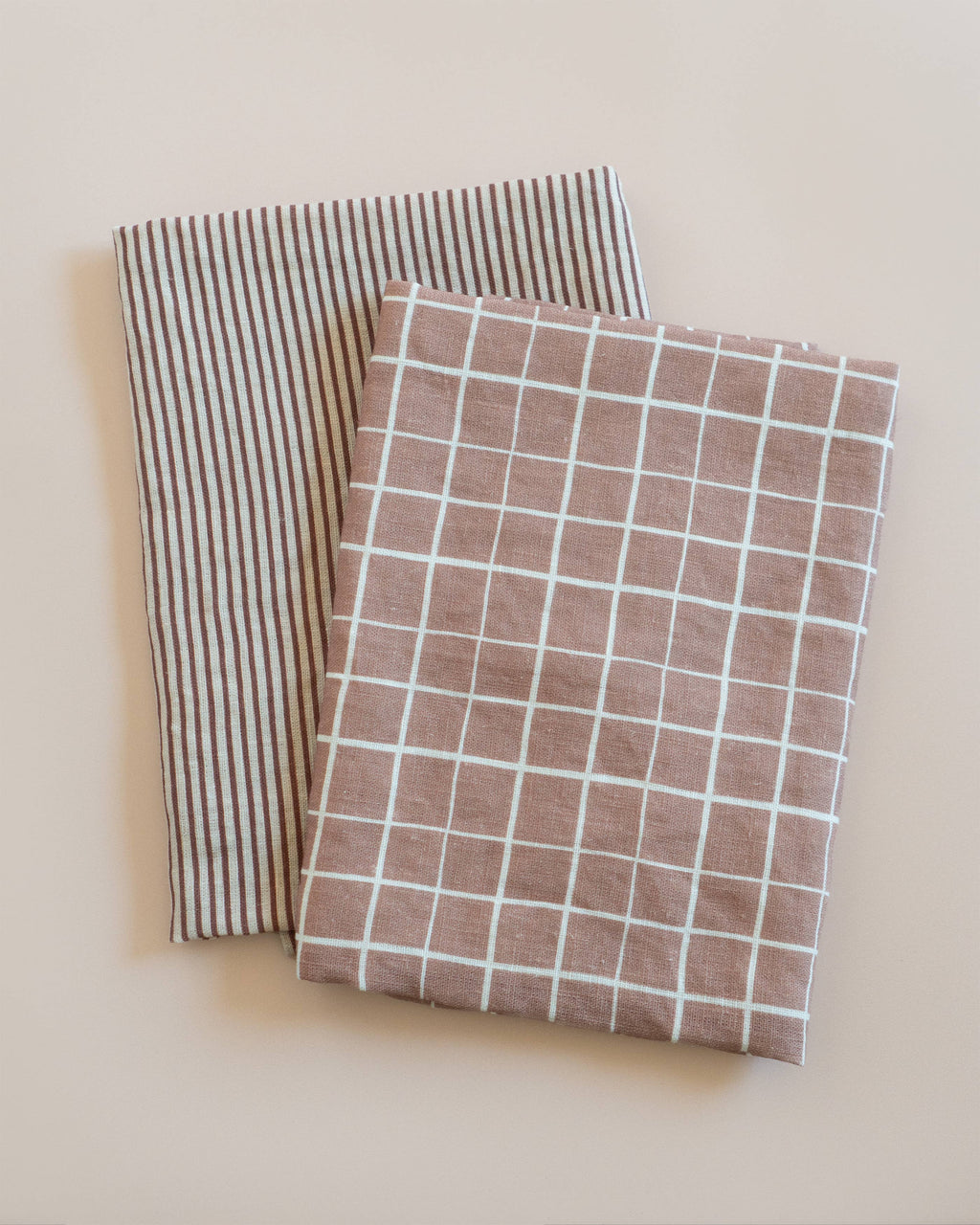 Loose Grid Mocha Linen Tea Towel