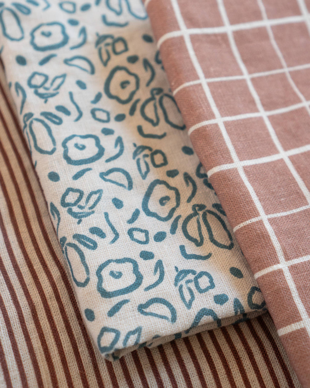 Loose Grid Mocha Linen Tea Towel